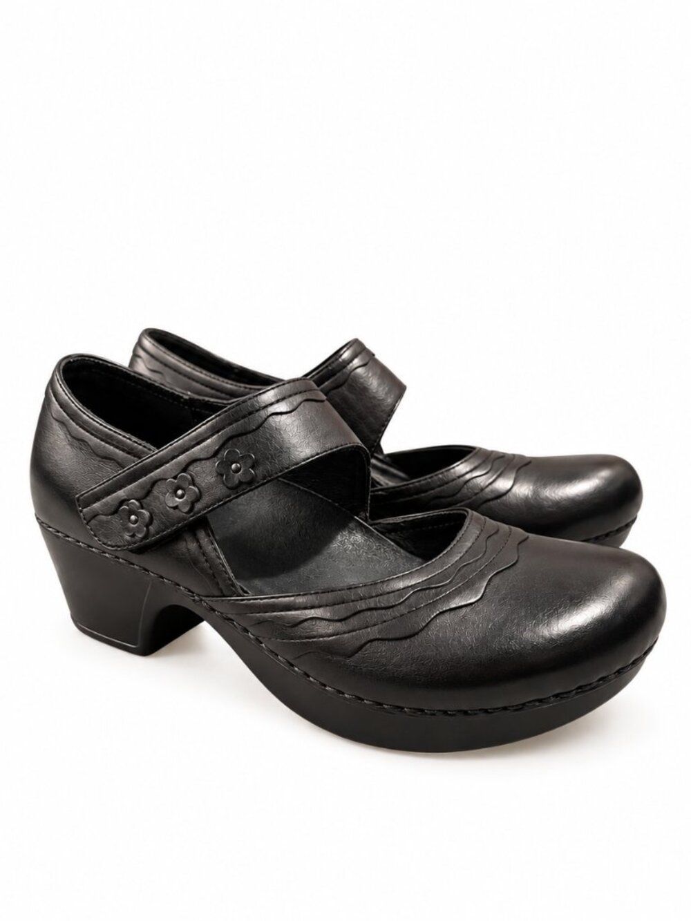 Dansko Mary Jane Clogs Women’s 7.5-8 EU 38 Black Leather Floral Shoes